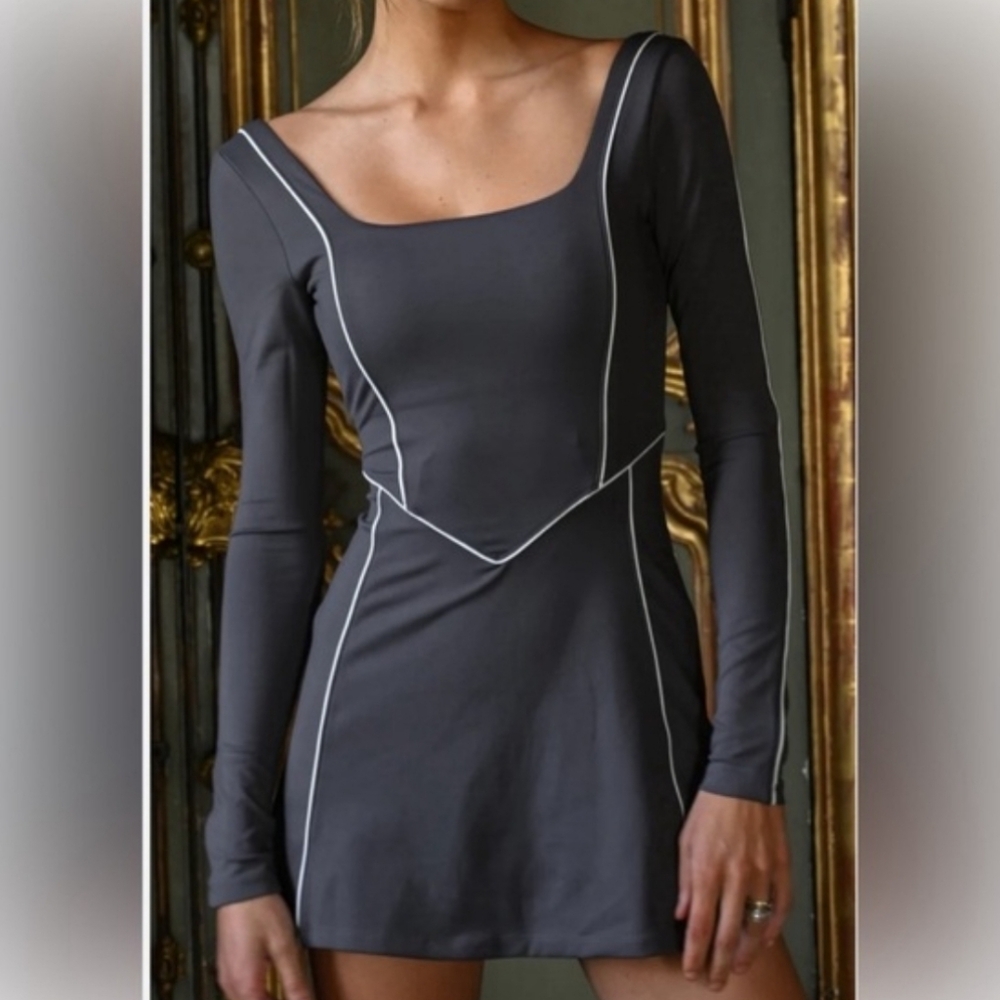 YLLW The Label Bailey Long Sleeve Backless Tennis Dress